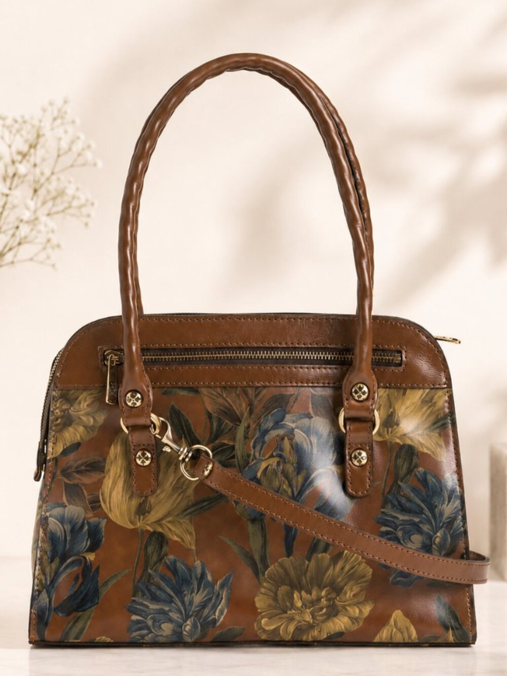 Patricia Nash Calvi Floral Leath Crossbody Handbag English Garden Brown Blue